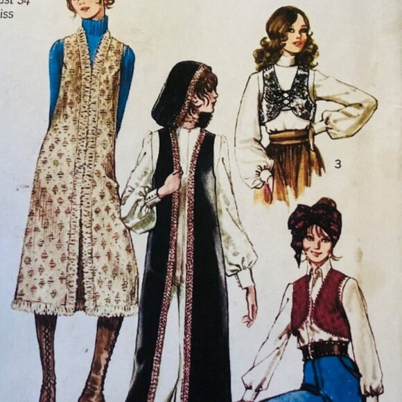 1970s Set of Vests with Hood Sewing Pattern Simplicity 9126 NO ENVELOPE Size 12 - Picture 3 of 7